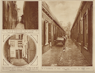 870377 Collage van 3 foto's betreffende Wijk C te Utrecht, met linksboven een gezicht in een slop in de Varkenmarkt; ...